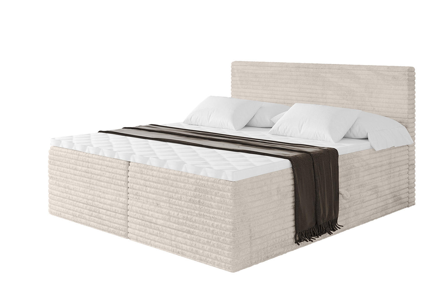 BOXBETT mit Matratze H4 und Lattenrost - TOLO-v1 - 200x200 Cord - Creme - Creme, Holzwerkstoff (200/200cm)