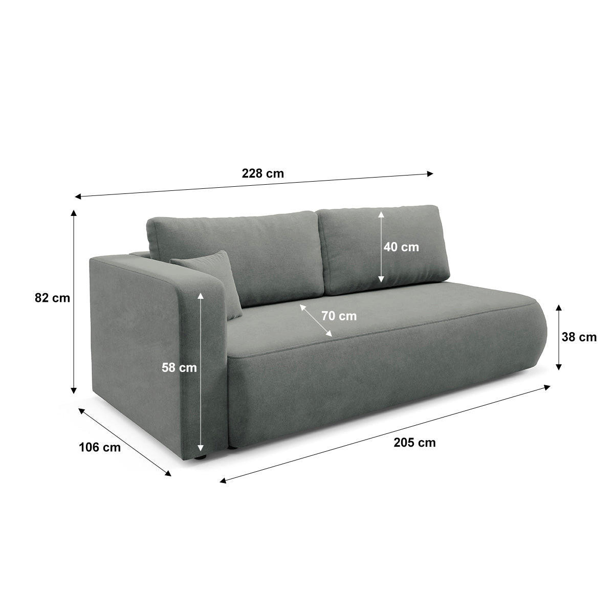 SOFA Antonio 3 Sitzplätze Grau - Grau, Holz (228/82/106cm) - Petits-meubles
