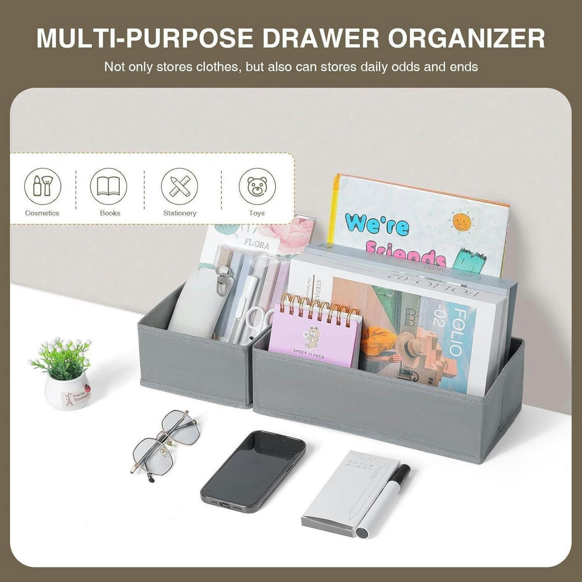 SCHUBLADEN Organizer 8-teiliges Set, faltbar aus Stoff, grau - Grau, Textil (15/9/30cm)