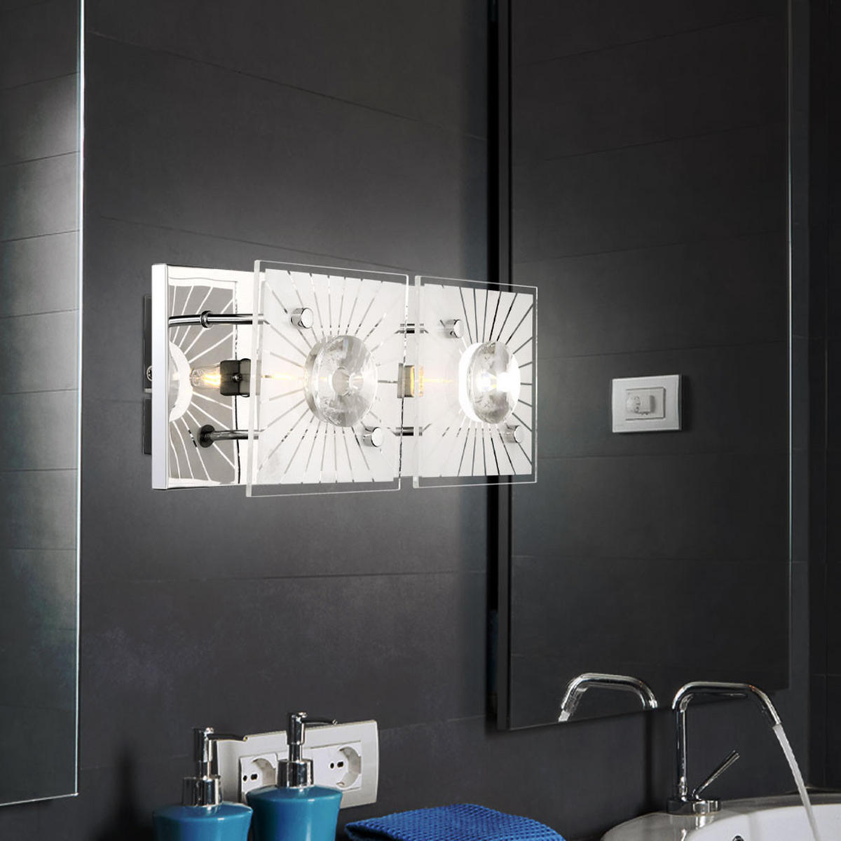 WANDELLEUCHTE Iolana Kristalloptik Silber - Silberfarben, Glas (11/10/24cm) - Globo Lighting