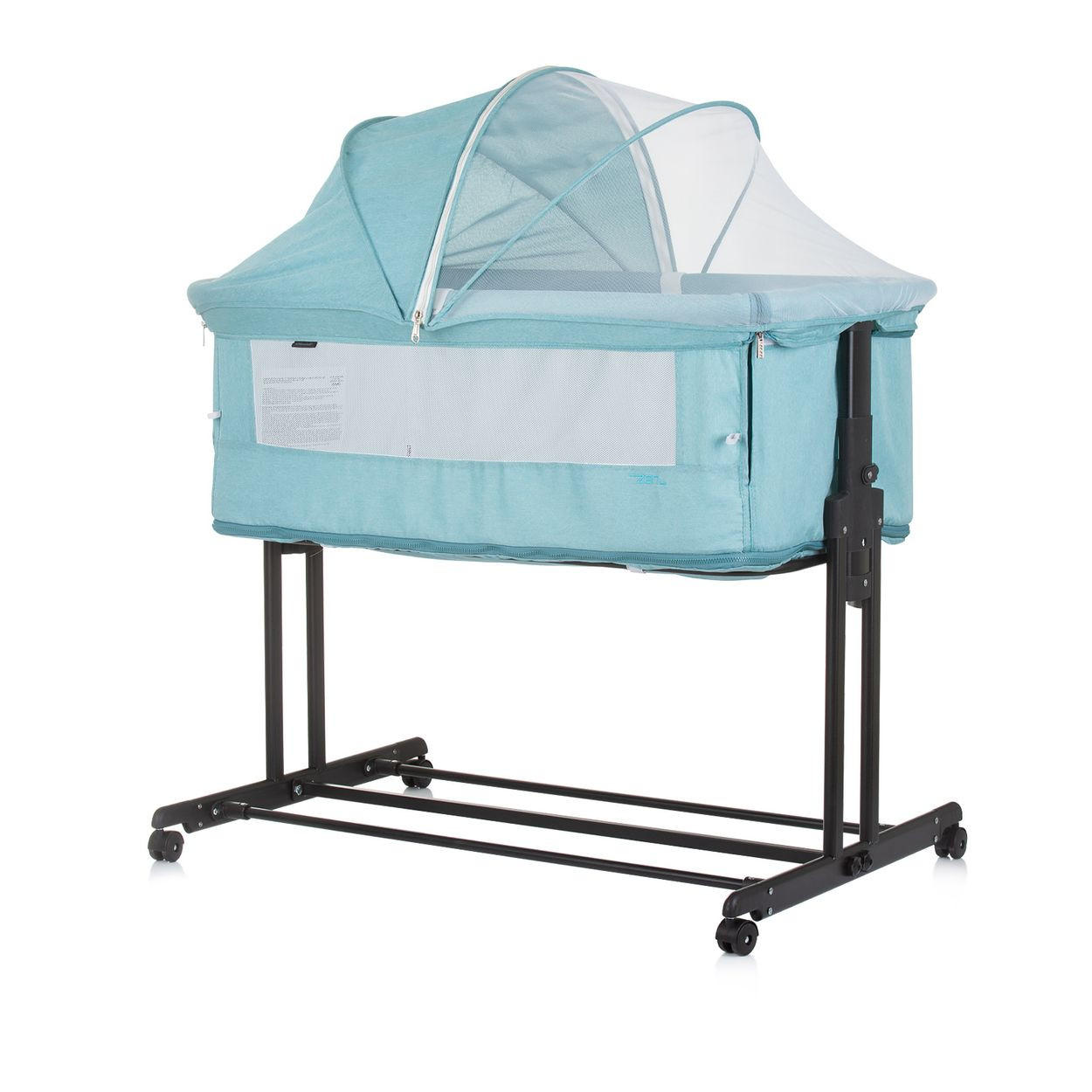 BEISTELLBETT Zen 2 in 1 türkis 96 x 70 cm, Laufstall, 4-fach verstellbar, Anti-Reflux, Moskitonetz - Türkis, Metall (50/90cm) - Chipolino