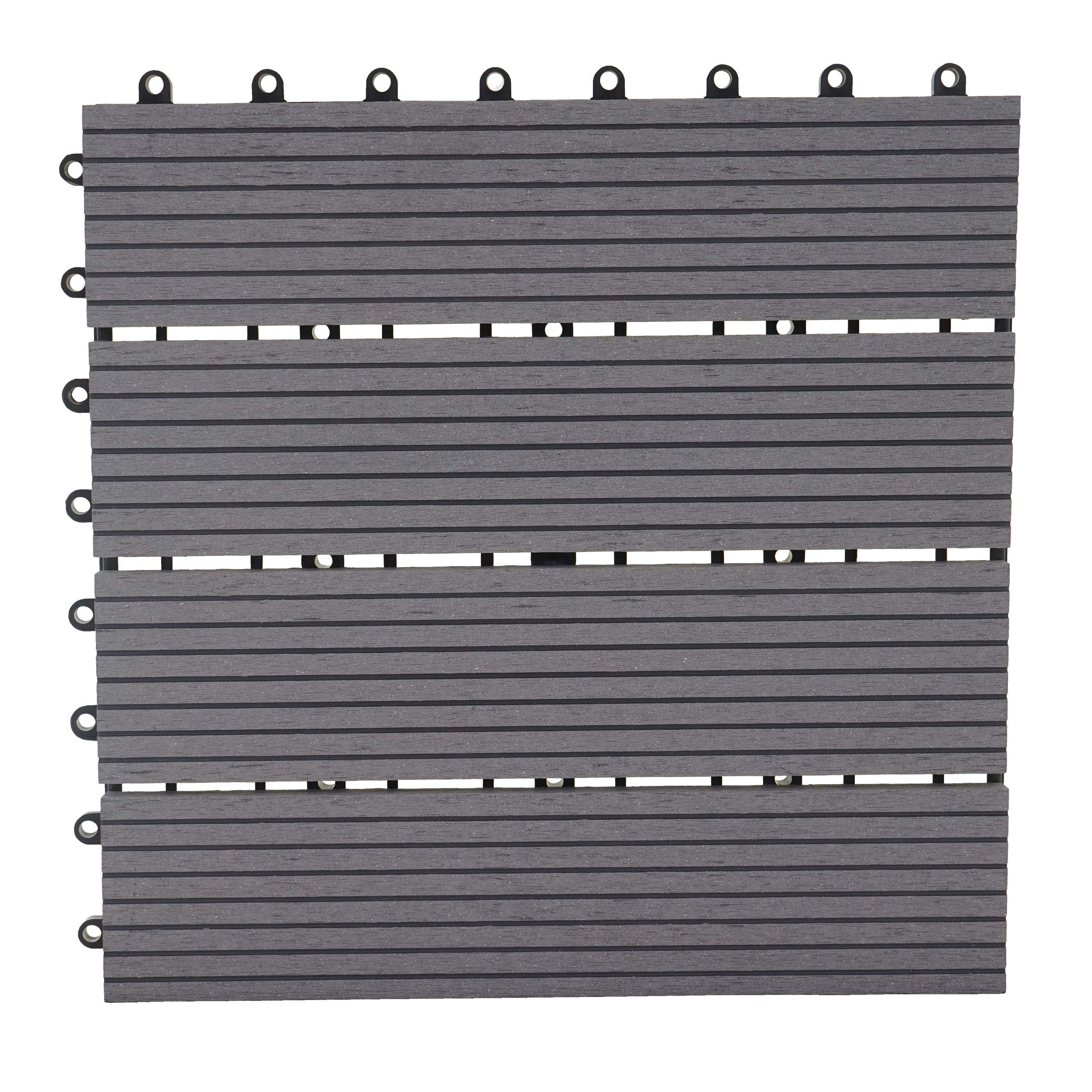 WPC BODENFLIESE 11x 30x30cm Premium Grau linear - Grau, Kunststoff (30/30/2cm) - BERLINLODGE