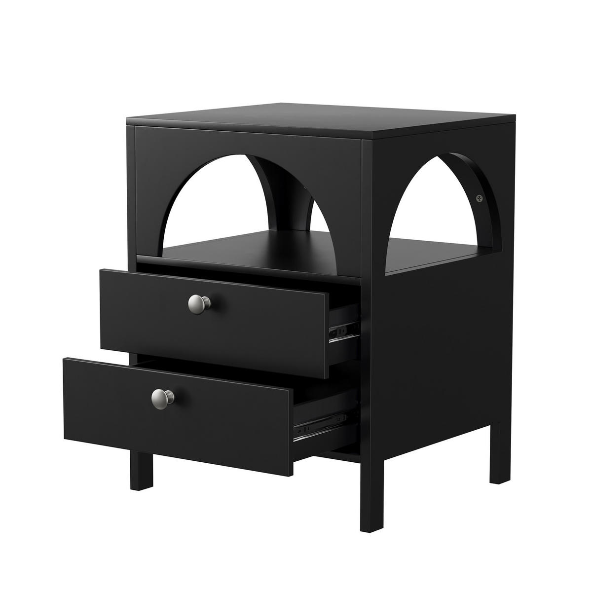 NACHTTISCH aus MDF mit 2 Schubladen & offenem Fach, 45/40/58 cm, Schwarz - Schwarz, Holzwerkstoff (40/58/45cm) - Redom