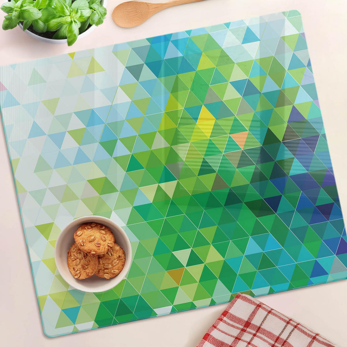 GLASPLATTE 60x52 cm Dreiecke der Abstraktion - Grün, Glas (60/0.4/52cm) - TULUP