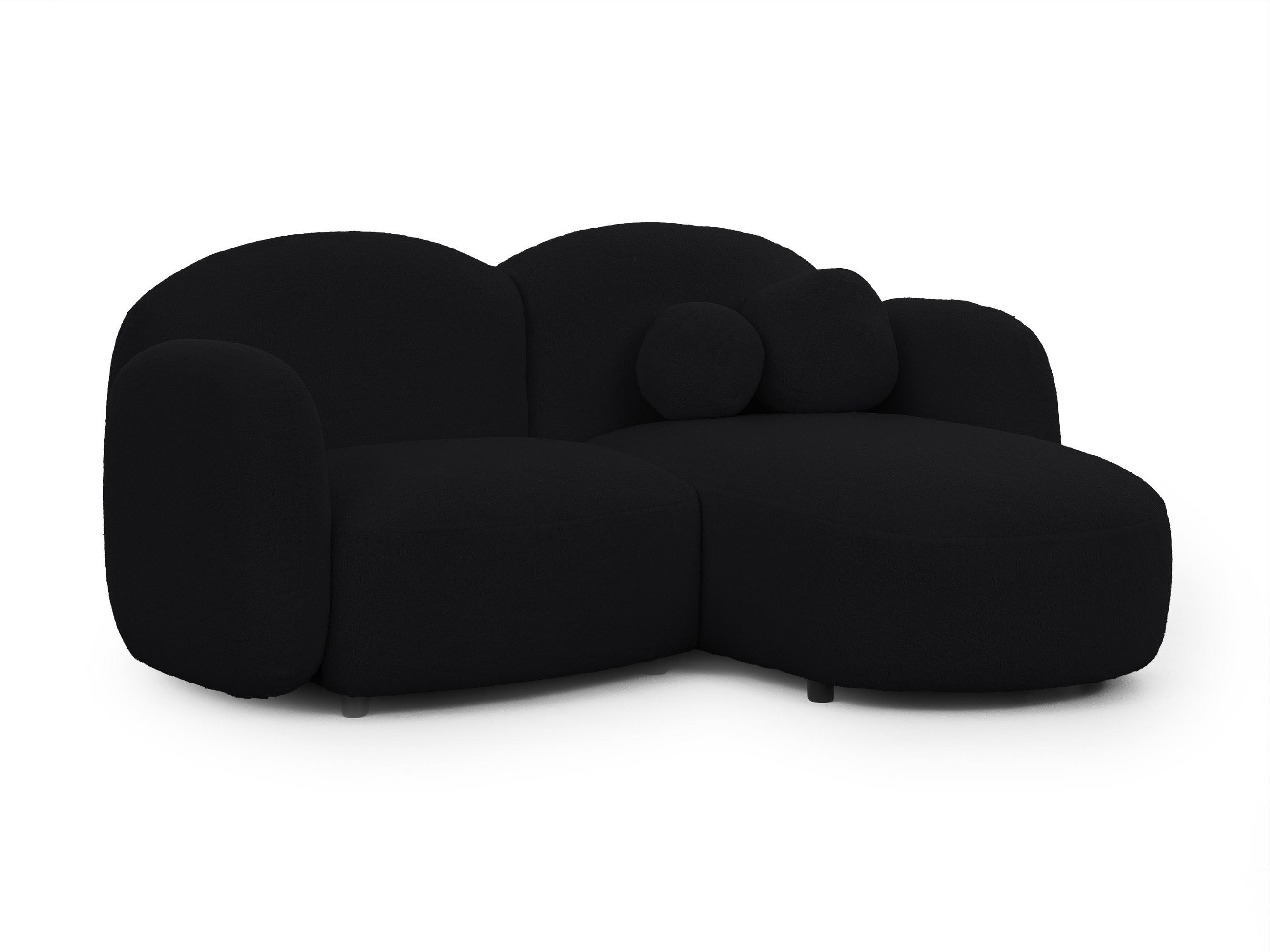 ECKSOFA Nuvola mit abgerundetem Design Schwarz Bouclé-Stoff - Ottomane Rechts - Schwarz, Holz/Kunststoff (190/146cm) - S-Style Möbel