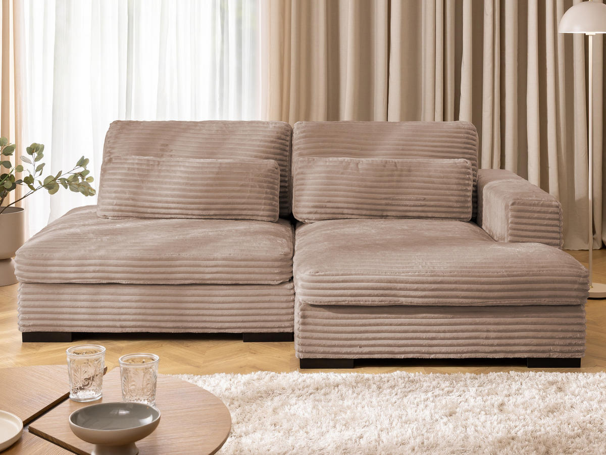 ECKSOFA Wolke mit tiefer Sitzfläche, Schlaffunktion und praktischem Bettkasten aus weichem Beige Cordstoff - Schwarz/Cappuccino, Holz/Kunststoff (225/162cm) - S-Style