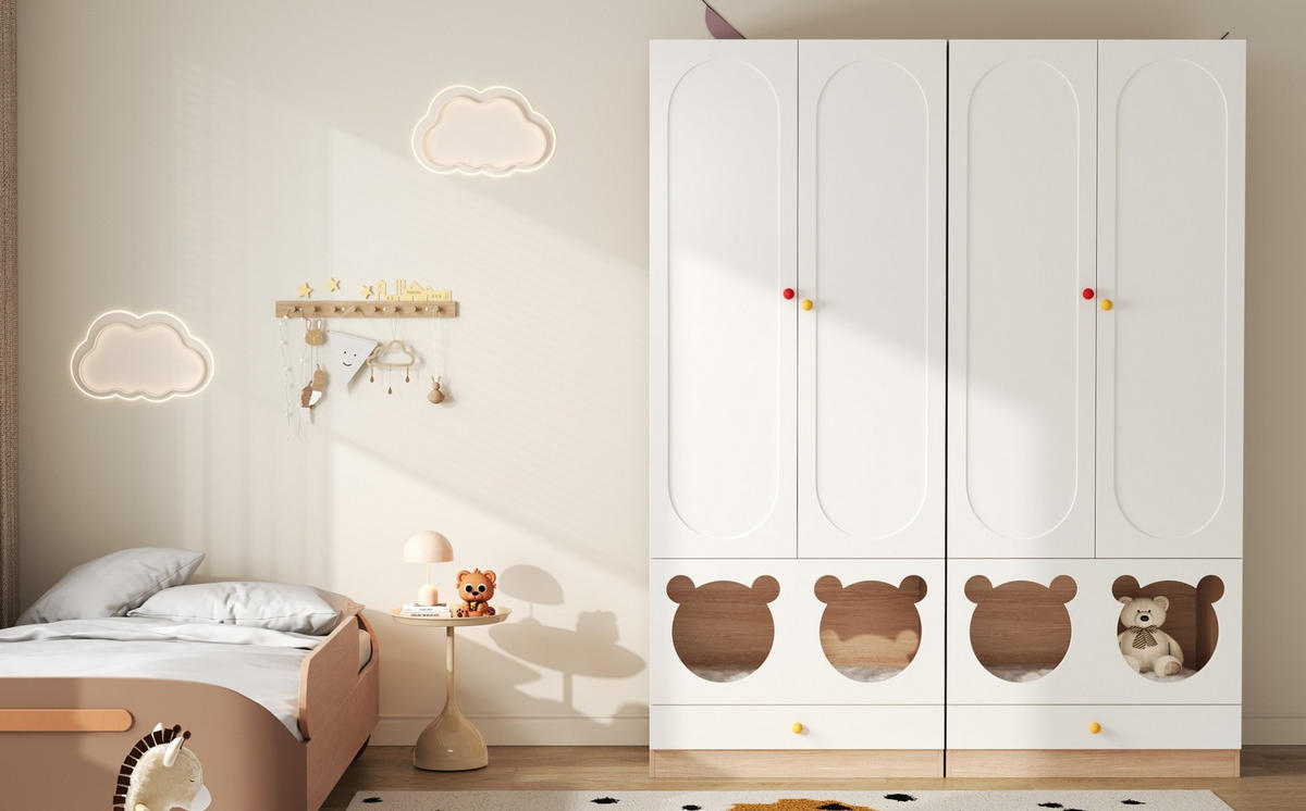 KLEIDERSCHRANK 80/200/50 cm Weiß/Natur aus MDF mit Haustierbereich 2er Set - Naturfarben, Holzwerkstoff (50/200/80cm) - OKMYHOME