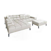 ECKSOFA NELSON Hellgrau Leder Relaxfunktion - Hellgrau/Schwarz, Leder/Metall (321/216cm) - KAWOLA