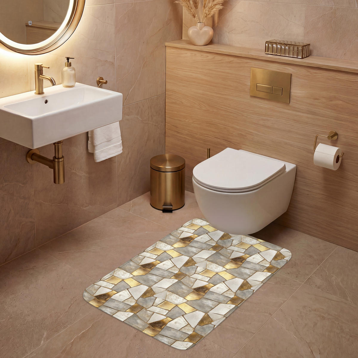 WC PŘEDLOŽKA Mozaika - Mramor - Zlato 60x90 cm - šampaňská, textil/plast (60/1cm) - OnlyWow