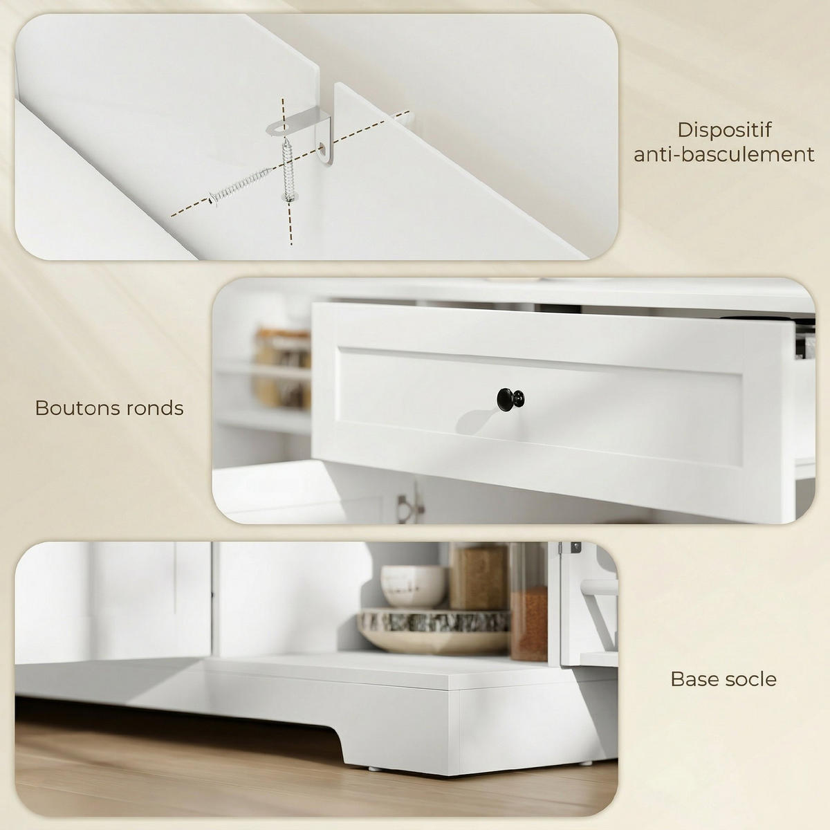SIDEBOARD Weiß, 4 Türen, 1 Schublade, 140/40/80 cm - Weiß, Holz (140/80/40cm) - PANGIVO