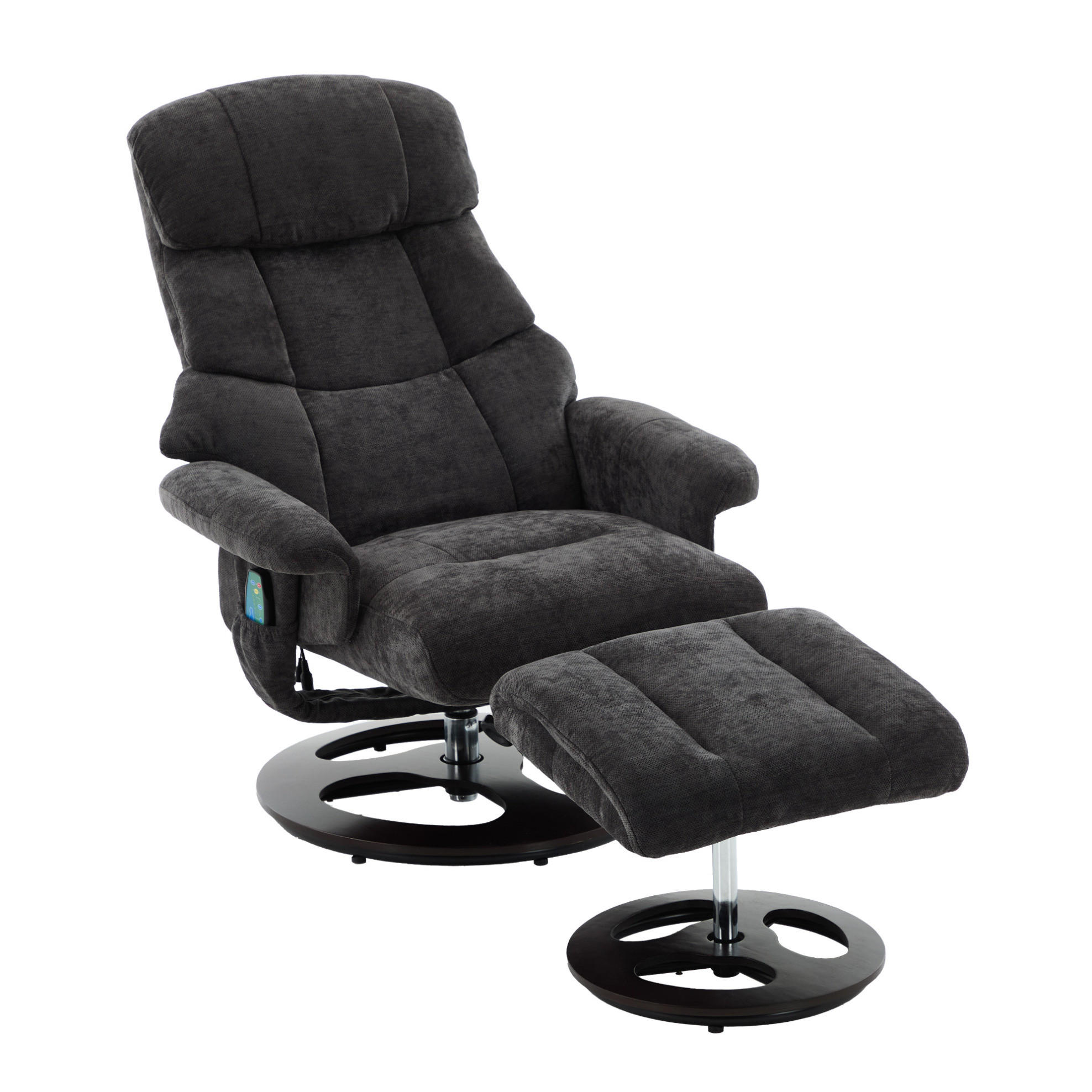 RELAXSESSEL 83,5/81/111 cm in Dunkelgrau mit Massagefunktion und Hocker - Dunkelgrau, Textil (83.5/111/81cm) - BEAOK
