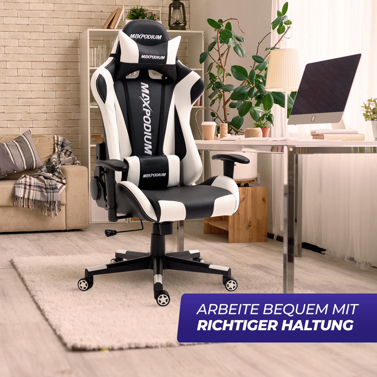 GAMING-STUHL Skilled Schwarz Weiß - Weiß, Metall (55/137/50cm) - MaxPodium