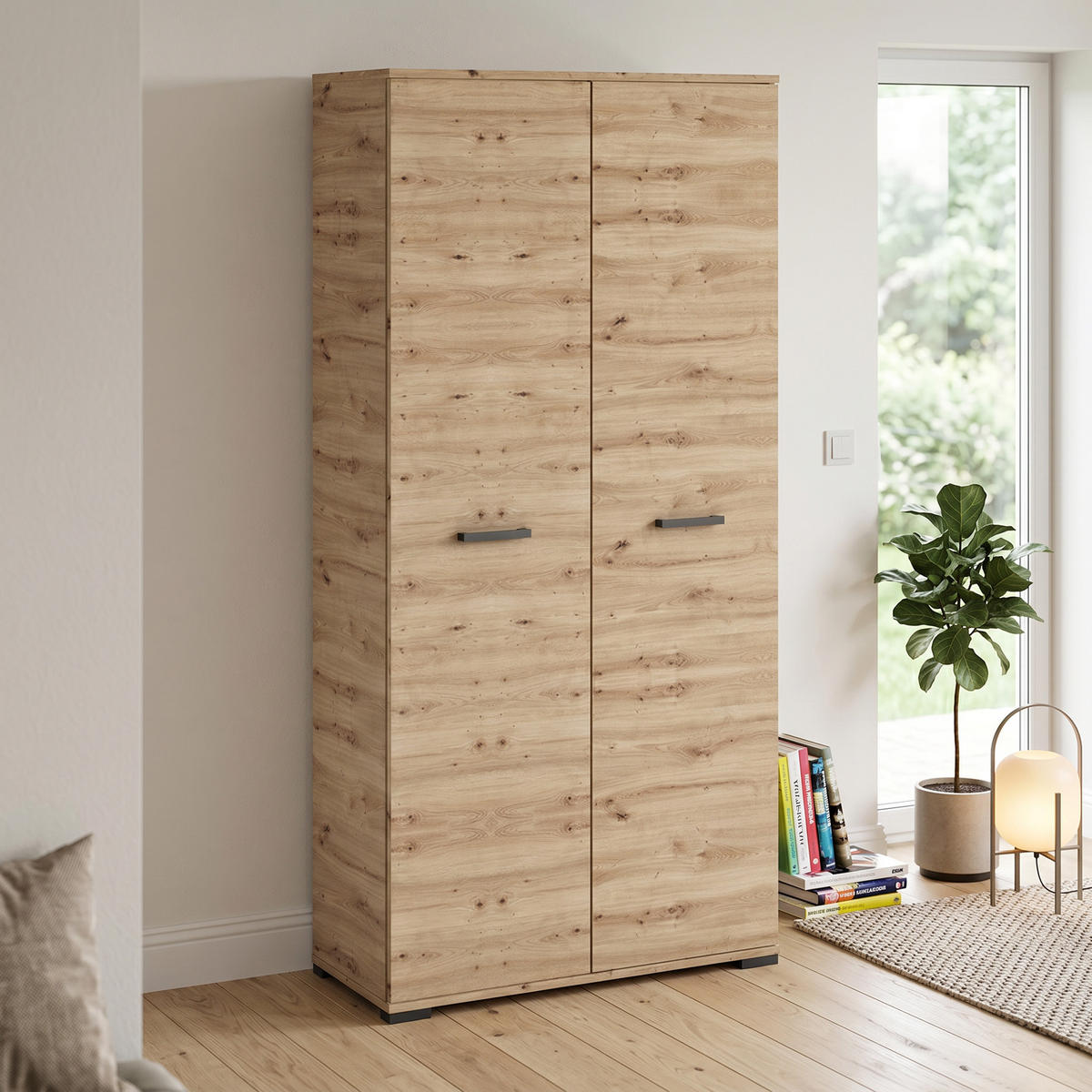 DREHTÜRENSCHRANK ALBANO 90/186/56cm 2-türig Eiche Artisan - Eiche Artisan, Holzwerkstoff (90/186/56cm) - MASSENO