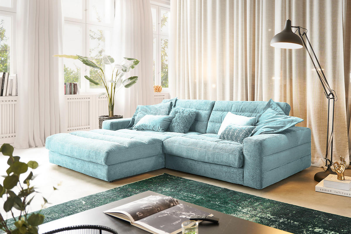 ECKSOFA LANA SOFA Hellblau Cord - Schwarz/Hellblau, Textil (296/205cm) - KAWOLA