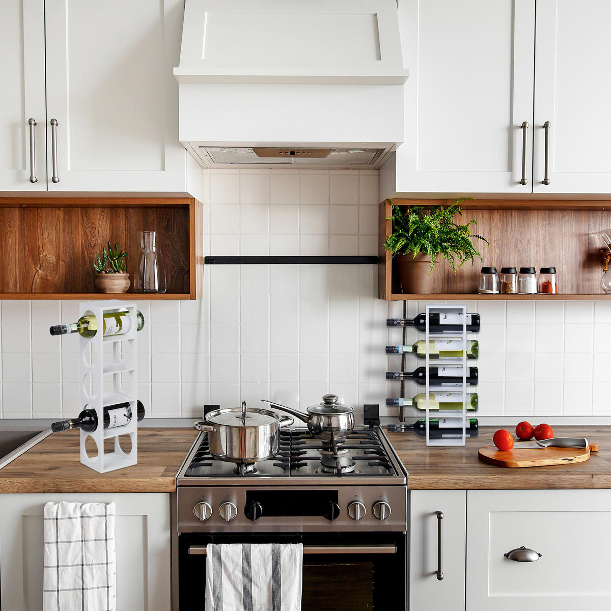 2xWEINREGAL - Weiß, Holz (14/53/12cm) - Relaxdays