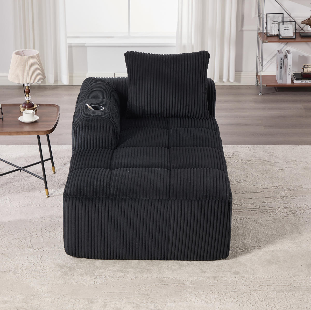 SOFA mit Seitenfächern und Becherhalter ca. 158 x 93 cm Cord Black - Schwarz, Kunststoff (158/61/93cm) - Meubliv