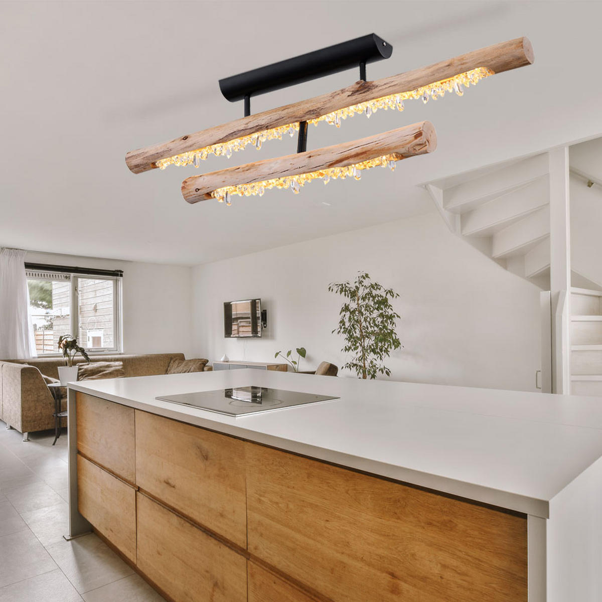 LED DECKENLEUCHTE Felicitas Schwarz Kristalloptik - Schwarz, Holz (100/8/30cm) - Globo Lighting