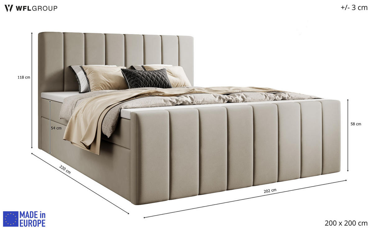 BOXSPRINGBETT Avelio mit Bettkasten, Schwarz Samt 200x200 cm – inkl. H3 Matratze und Topper - Schwarz, Holzwerkstoff/Kunststoff (200/200cm) - WFL GROUP