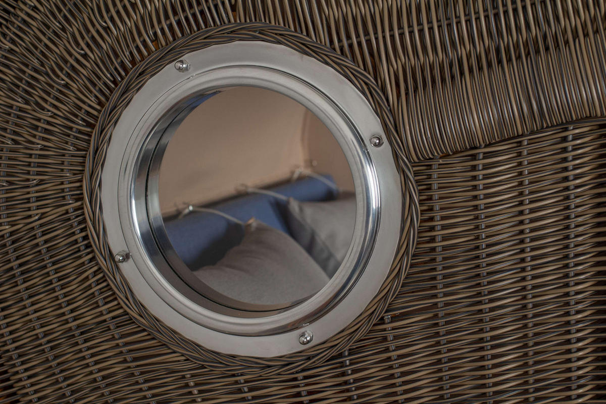 STRANDKORB Baltikum Teak 2,5 Sitzer - Blau/Braun, Holz/Metall (142/170/95cm) - Mr. Deko