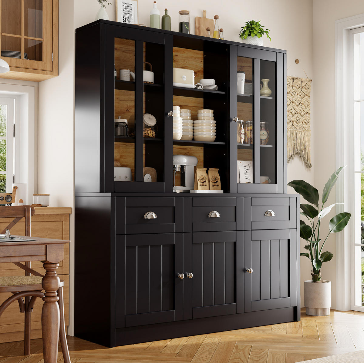 MODERNER Hochschrank mit Acryl-Türen und verstellbaren Böden, 140/38,5/175 cm, Schwarz - Schwarz, Holzwerkstoff (140/175/38.5cm) - Redom