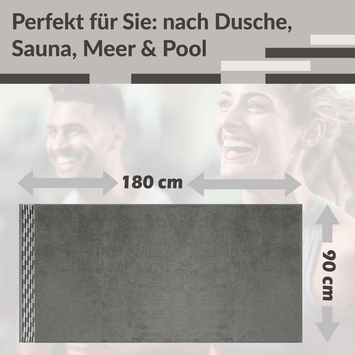 BADETUCH extra groß Lugano Dunkelgrau 90x180 cm - Dunkelgrau, Textil (90/180cm) - Lashuma