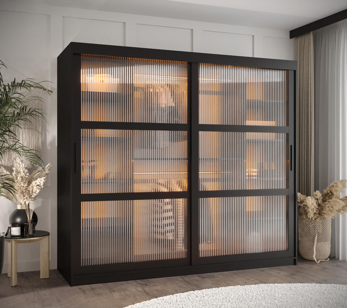 SCHWEBETÜRENSCHRANK 200/200/62 2-türig - Schwarz, Holz/Kunststoff (200/200/62cm) - Abiks Möbel