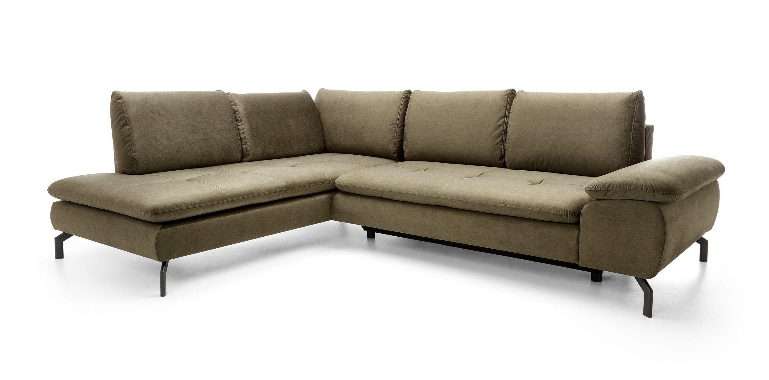 ECKSOFA VOLO Grün Plüsch-Stoff mit Schlaffunktion - Grün, Holz (271/206cm) - MASSENO