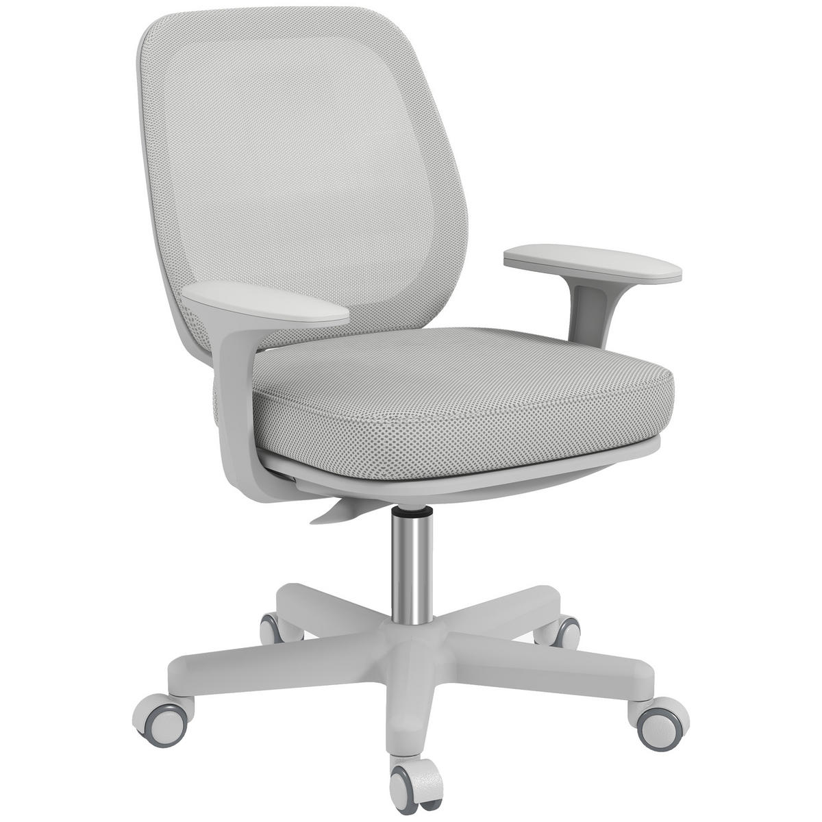 BÜROSTUHL, Ergonomisch Schreibtischstuhl mit Drehfunktion, Höhenverstellbar - Weiß/Grau, Kunststoff (48/94.5/55cm) - Vinsetto