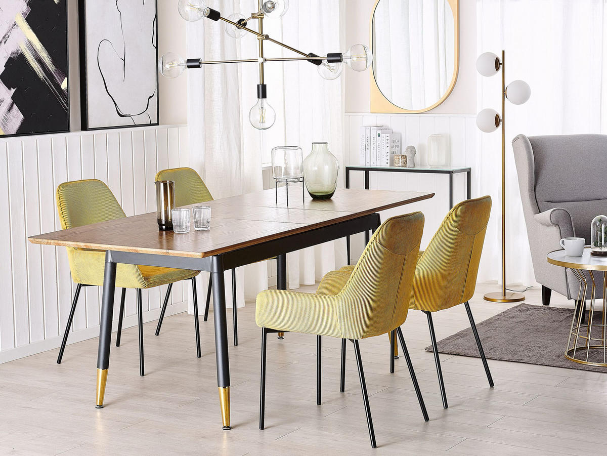 ESSTISCH 160-200/90/78 cm Dunkelbraun, Schwarz, Goldfarben Rechteckig California - Dunkelbraun, Holzwerkstoff (200/90/78cm) - Beliani