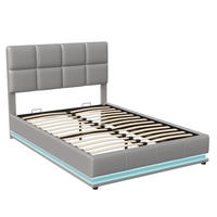 POLSTERBETT 140x200 cm LED Stauraum Lattenrost PU Kopfteil grau - Grau, Holz (140/200cm) - LEBENLANG