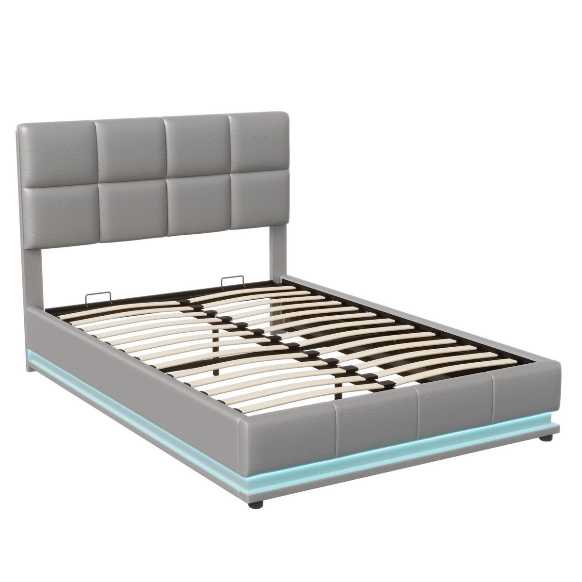 POLSTERBETT 140x200 cm LED Stauraum Lattenrost PU Kopfteil grau - Grau, Holz (140/200cm) - LEBENLANG