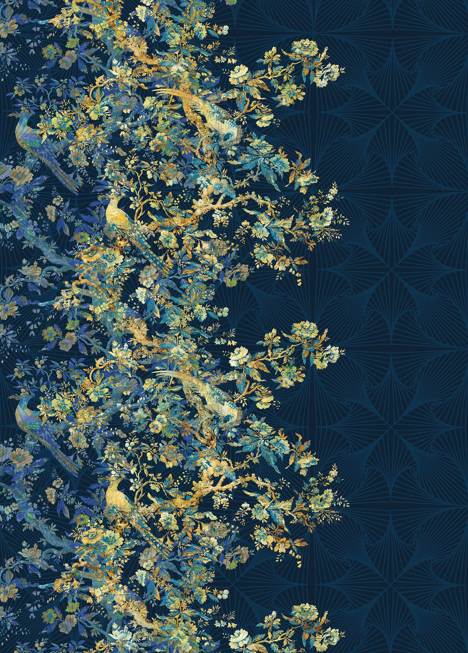 FOTOTAPETE Blumen und Vögel 200 x 280 cm - Blau, Papier (200/280cm) - Sanders & Sanders