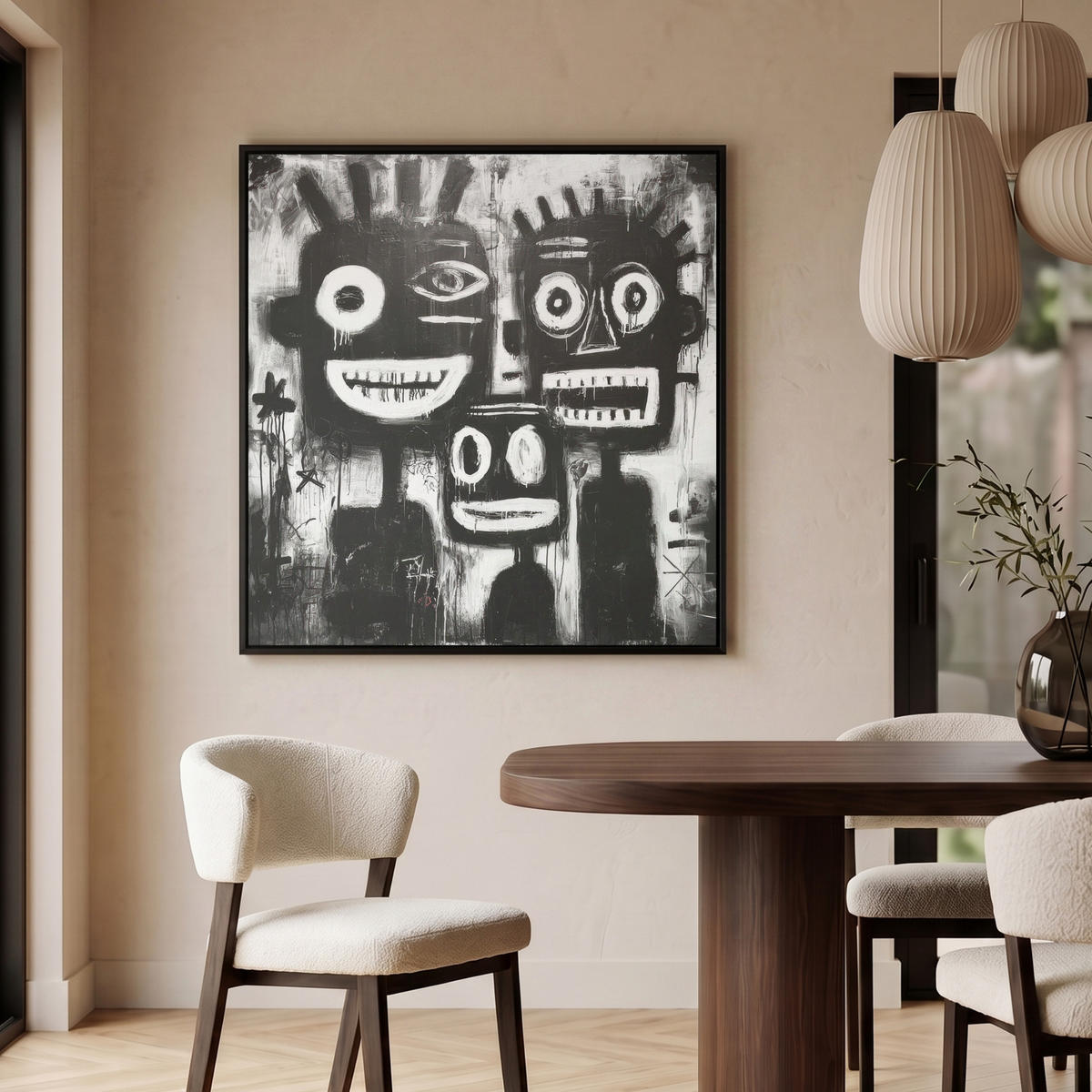 LEINWAND Bilder mit Rahmen - Malerei - Figuren - Schwarz - Abstrakt - 90x90 - Schwarz, Textil (90/90cm) - MuchoWow