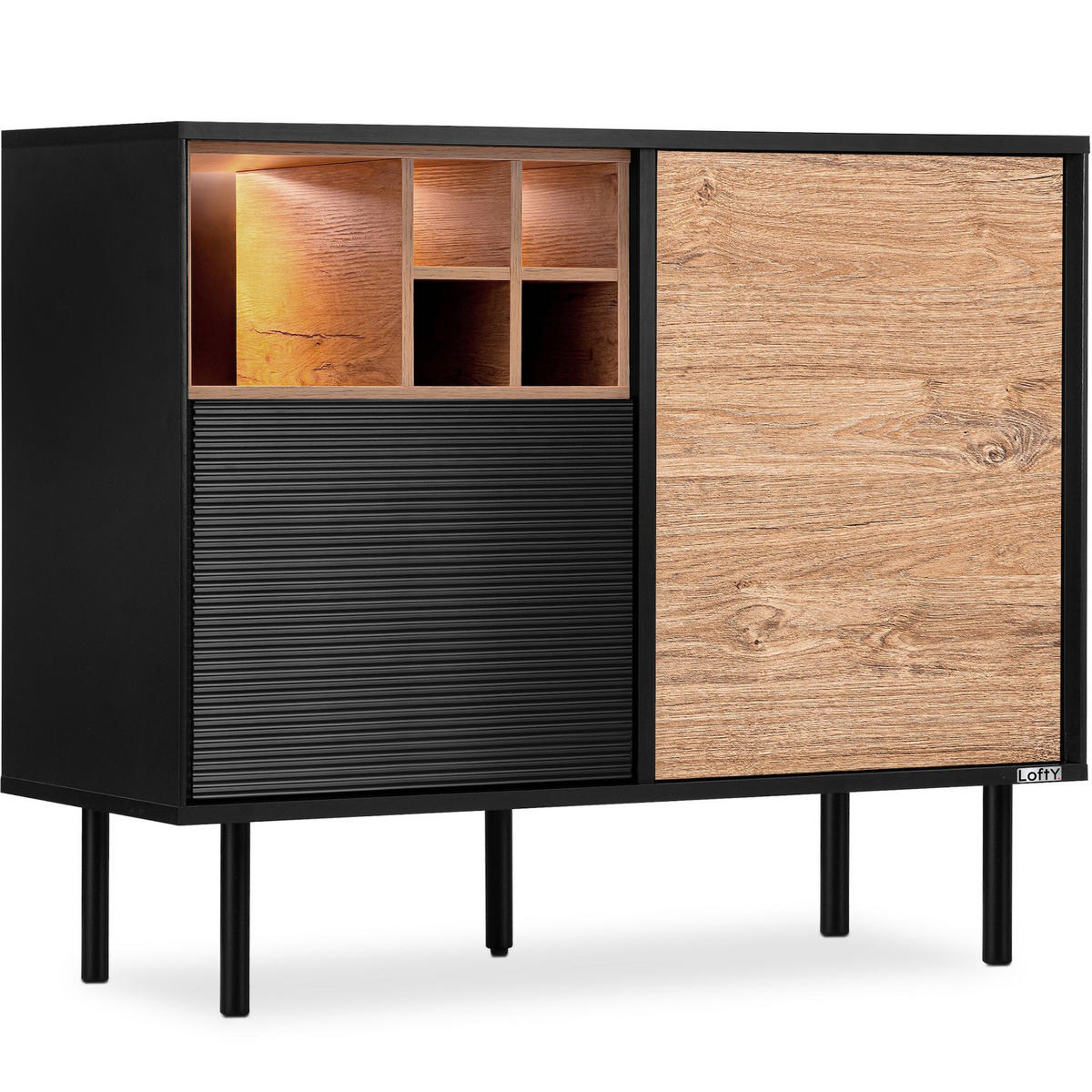 KOMMODE LOFTY Weineinlage, Braun - Eichefarben/Schwarz, Holz (102/83/41cm) - KONSIMO®