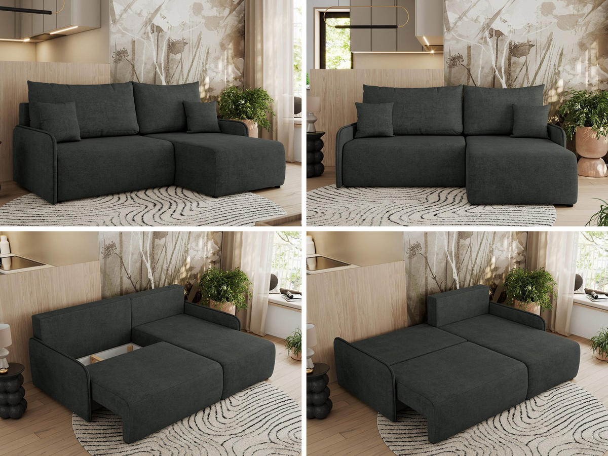 ECKSCHLAFSOFA ARPA L Dunkelgrau Struktur - rechts - Dunkelgrau/Schwarz, Kunststoff/Textil (150/198cm) - MKS