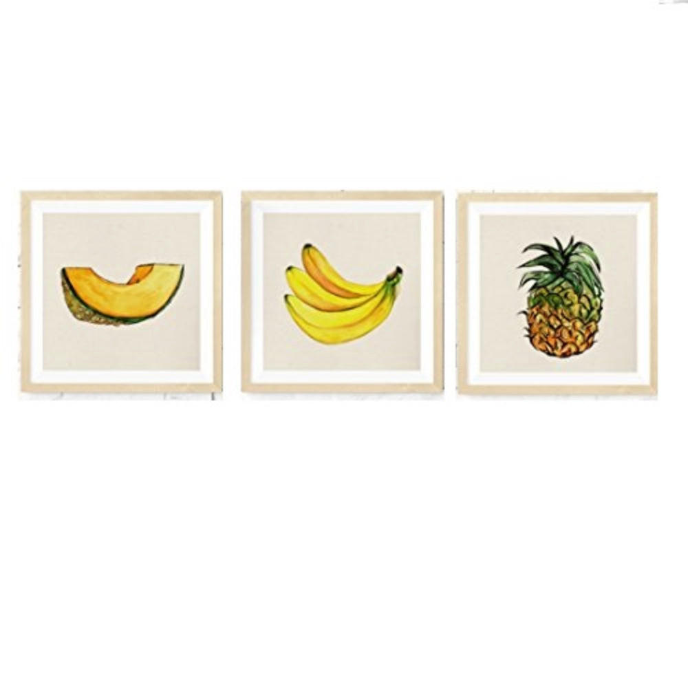 POSTER Set Mit 3 Obst Illustration 25X25cm Schwarzer Rahmen - Schwarz, Papier (25/5/25cm) - Nacnic