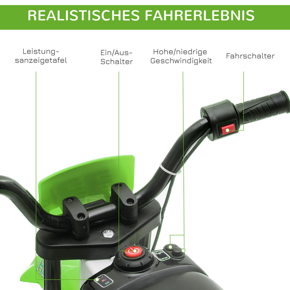ELEKTRO KINDERMOTORRAD, Blau/Grün/ Rot, PP+ Metall - Grün, Kunststoff (106.5/51.5/68cm) - HOMCOM