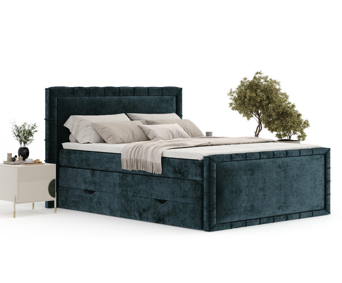 BOXBETT Estelle Dunkelgrün 180/200 cm im Chenille-Stoff - Dunkelgrün/Schwarz, Holz/Holzwerkstoff (180/200cm) - Maison de Reve