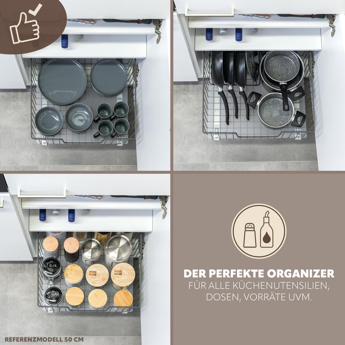 SCHRANK-KORBAUSZUG 30 cm, grau, Metall - Grau, Metall (30/23/50.5cm) - bremermann