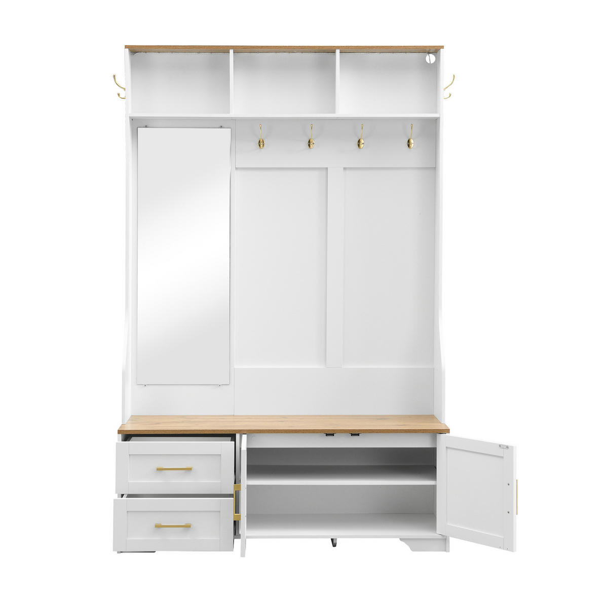 GARDEROBENSCHRANK mit LED und Spiegel 120 x 40 x 187 cm MDF Weiß/Holzoptik - Weiß, Holzwerkstoff (40/187/120cm) - Beauniv