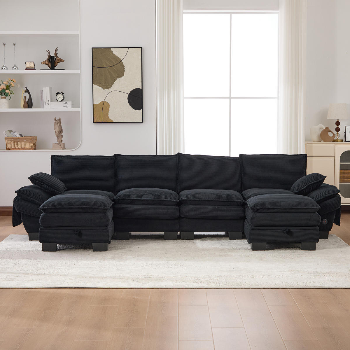 WOHNLANDSCHAFT DE-33753 modular mit 2 Stauraumhockern Schwarz - Schwarz, Metall (330/84/132cm) - ComfortXL