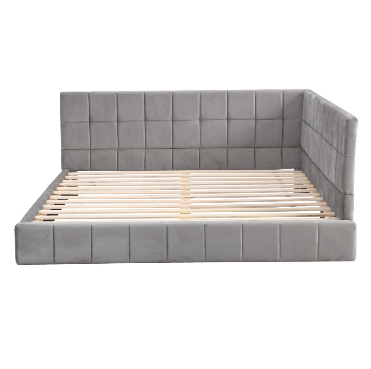 POLSTERBETT 140/200 cm mit Rückenlehne und Samtpolsterung Grau - Grau, Leder (140/200cm) - OKWISH
