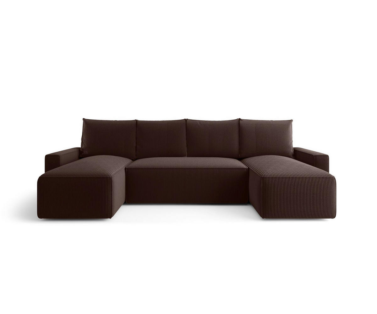 WOHNLANDSCHAFT mit Schlaffunktion SAVIO U Poso 06 - Braun, Textil (300/75/140cm) - Bedante
