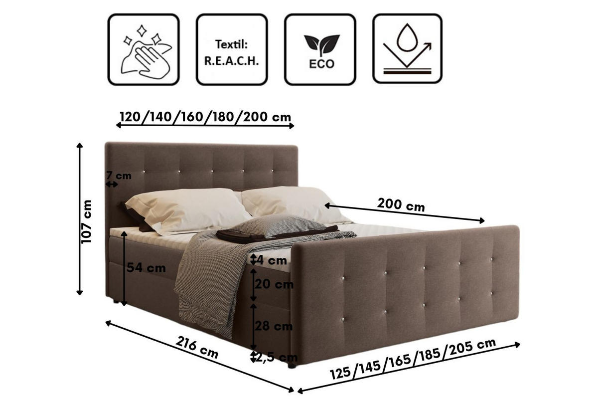 BOXBETT Mit Bettkasten Matratze Topper AMOR Braun 180x200 cm H2-Pocket - Schwarz/Braun, Holz/Holzwerkstoff (180/200cm) - Kaiser Möbel