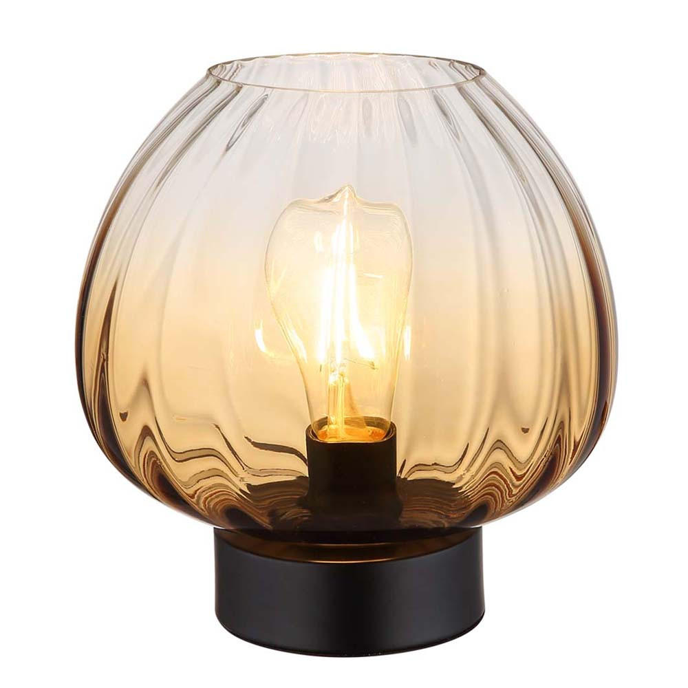 TISCHLEUCHTE SOLVEIG, Glas amber, schwarz, Kabelschalter - Schwarz, Glas (23/23/23.5cm) - Globo Lighting