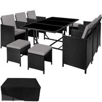 RATTAN SITZGRUPPE Malaga,zusammenschiebbar, inklusive Schutzhülle,schwarz/grau - Schwarz/Grau, Kunststoff - tectake