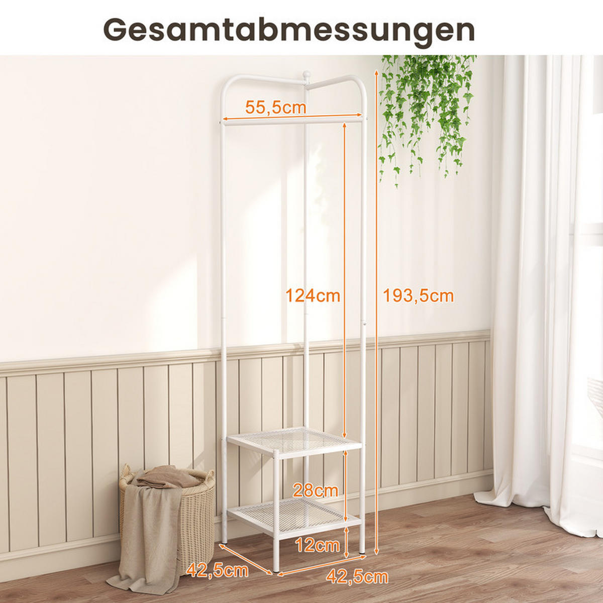 ECK-GARDEROBENSTÄNDER mit oberem Haken weiß - Weiß, Metall (42.5/193.5/42.5cm) - COSTWAY
