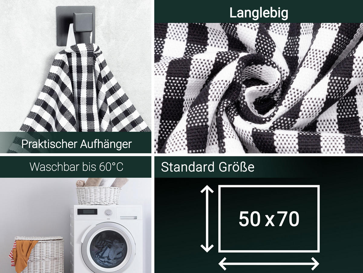 GESCHIRRTÜCHER, 5er-Set, 50x70 cm, 100% Baumwolle, Schwarz - Multicolor, Textil (50/70cm) - Zollner