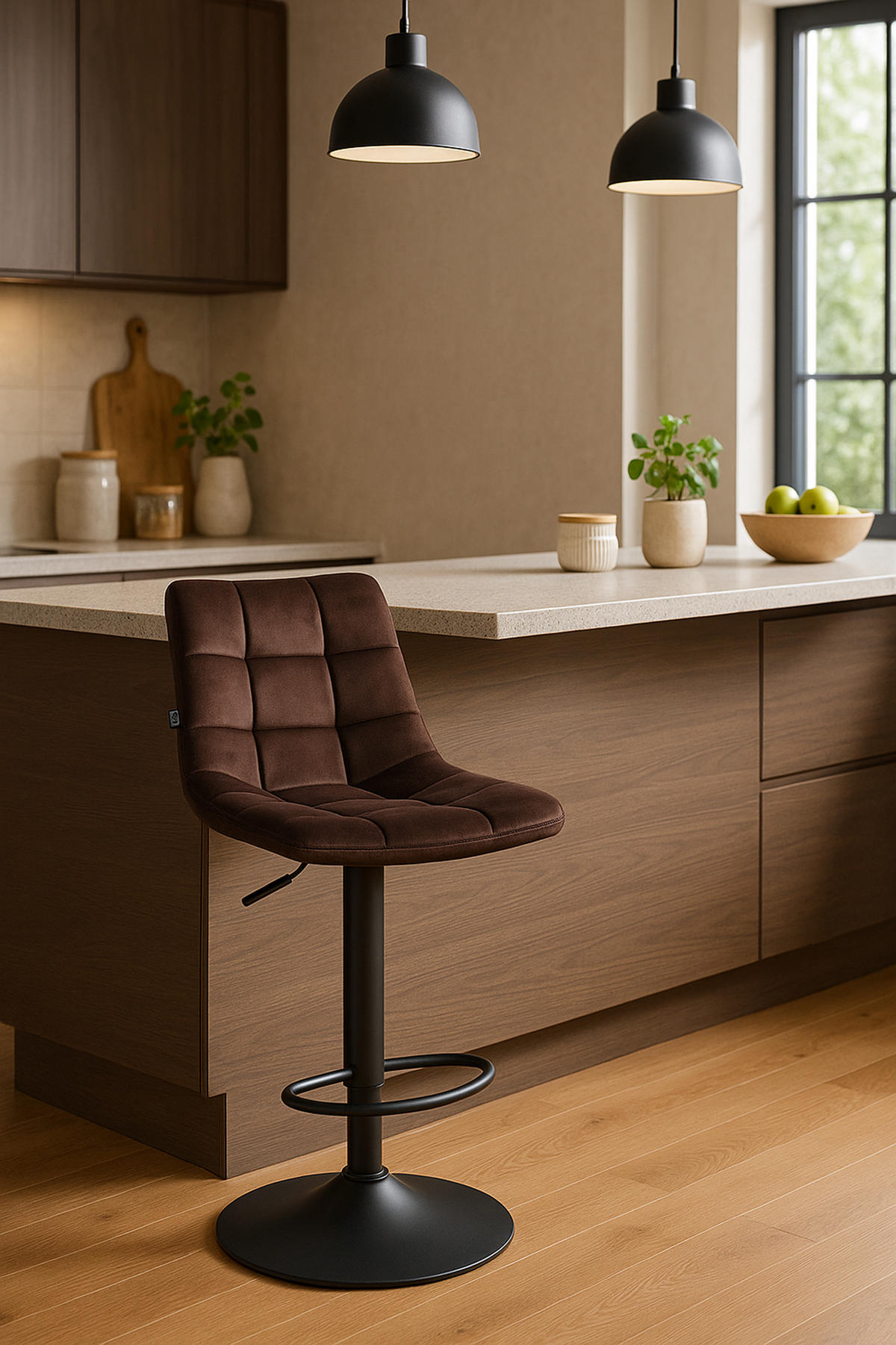 BARHOCKER James Samt schwarz braun - Schwarz/Braun, Textil/Metall (43/108.5/46.5cm) - TPFLiving