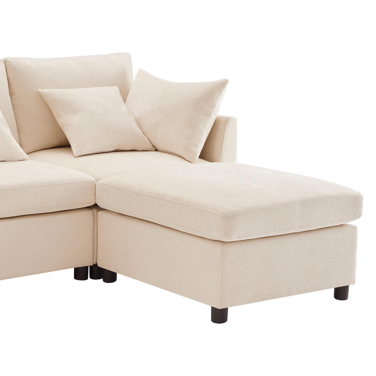 WOHNLANDSCHAFT Chenille Beige mit 2 Hocker und 6 Kissen - Beige, Holzwerkstoff/Kunststoff (278/81/161cm) - WISHDOR
